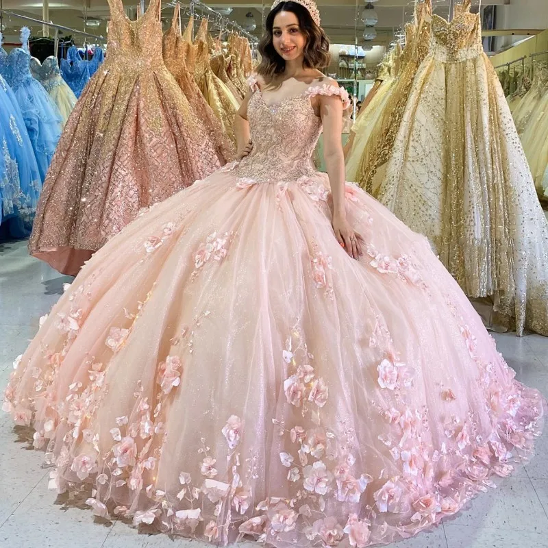 

Lorencia Blush Quinceanera Dress 2023 Ball Gown Puffy 3D Flowers Appliques Party Gowns Sweet 16 Dress Vestidos De Fiesta YQD241