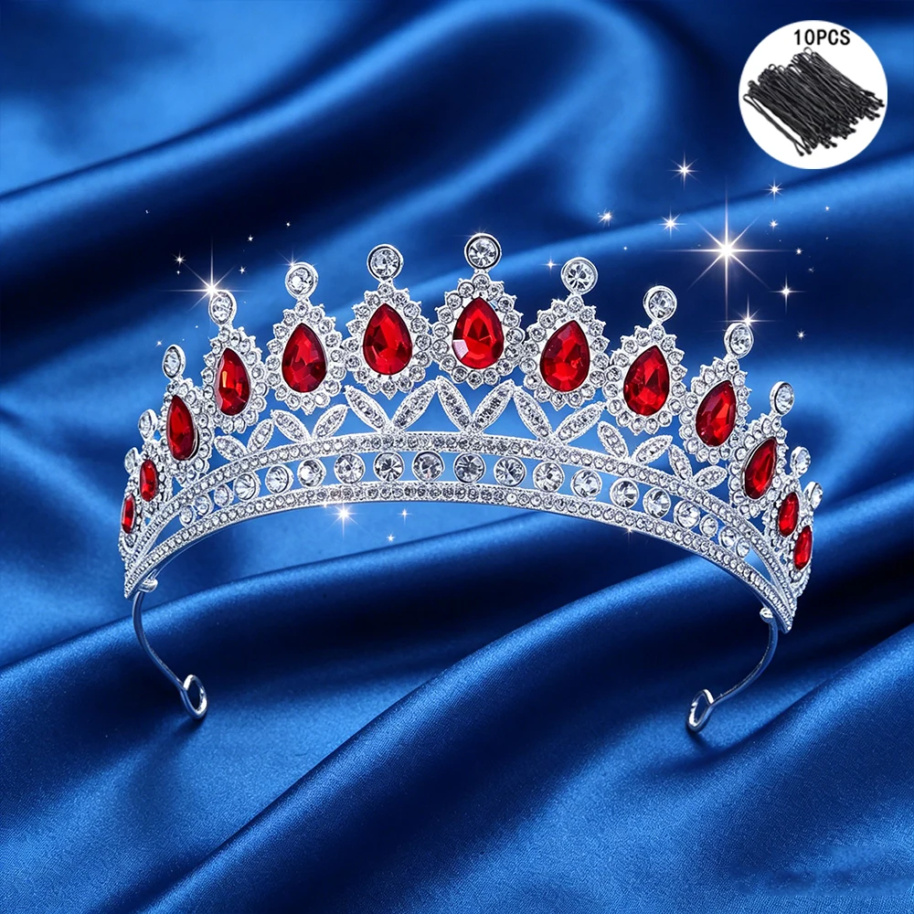 Baroque Fashion Bridal Tiara Rhinestone Queen Crown with 10Pcs Bobby Pins Elegant Royal Headpiece Wedding Prom Formal Occasions