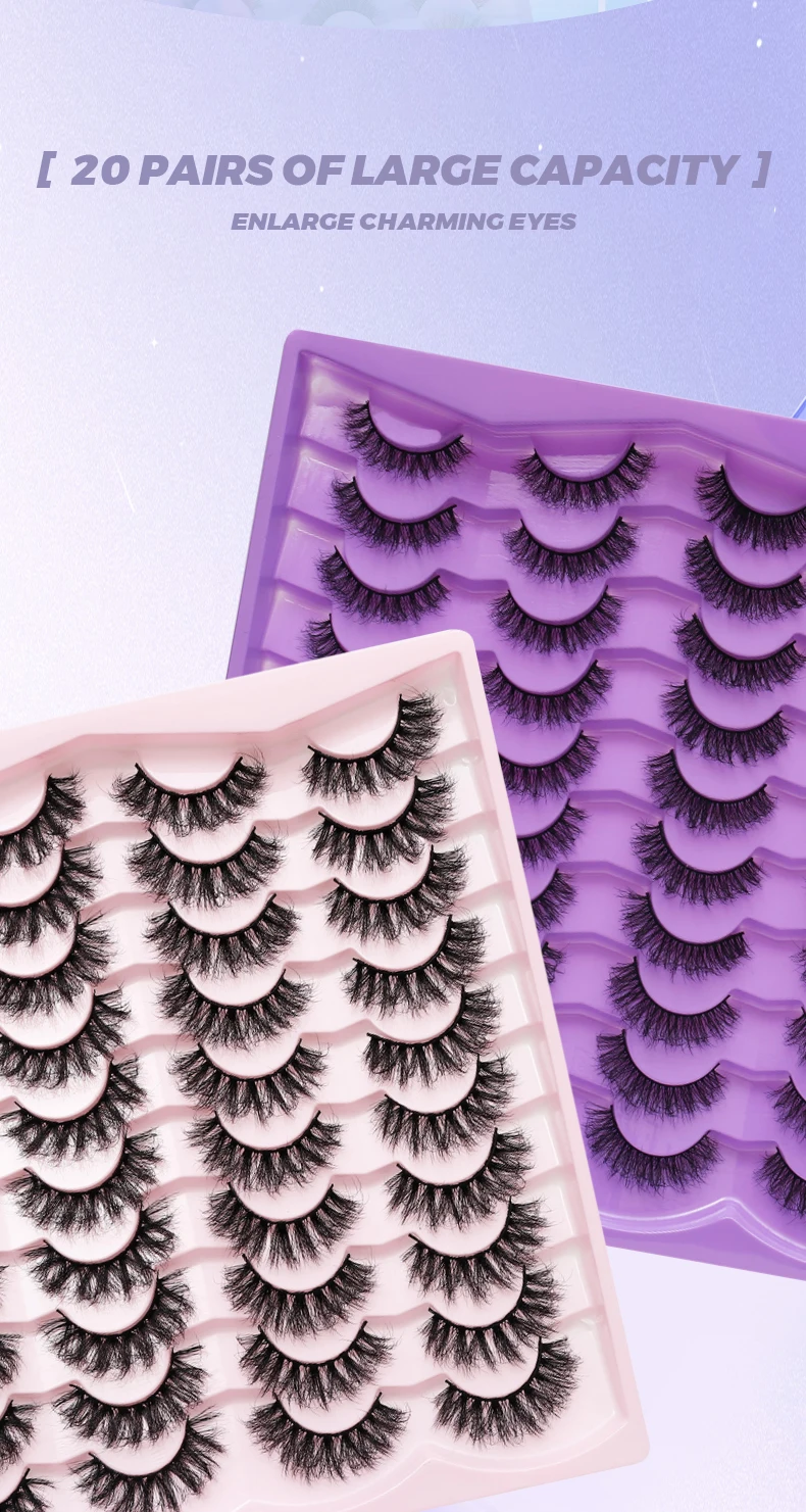 DINGSEN 20 Paar 3D-Wimpern aus Kunstnerz, dicke, wiederverwendbare Wimpern, flauschige Wimpern, Cosplay, Schönheits-Make-up, falsche Wimpern – Detail 2