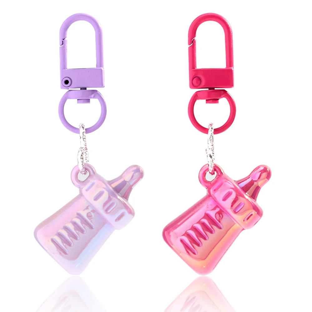 Cute Colorful Feeder Bottle Pendant Keychains for Women Girls Adorable Handbag Bag Key Ring Jewelry Decor