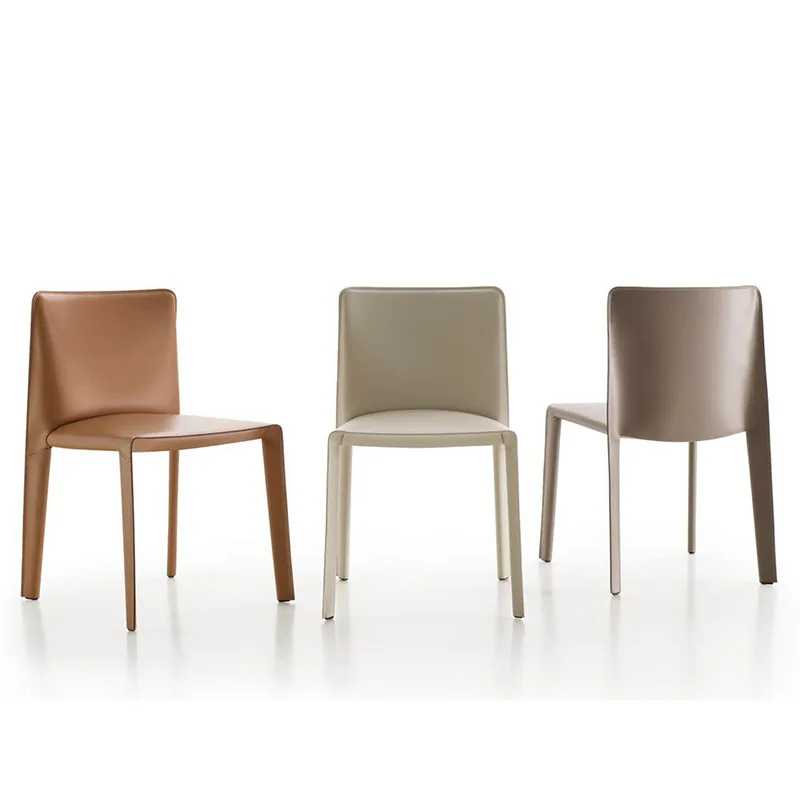 Nordic saddle leather dining chair home light luxury backrest modern simple Italian designer model room hotel