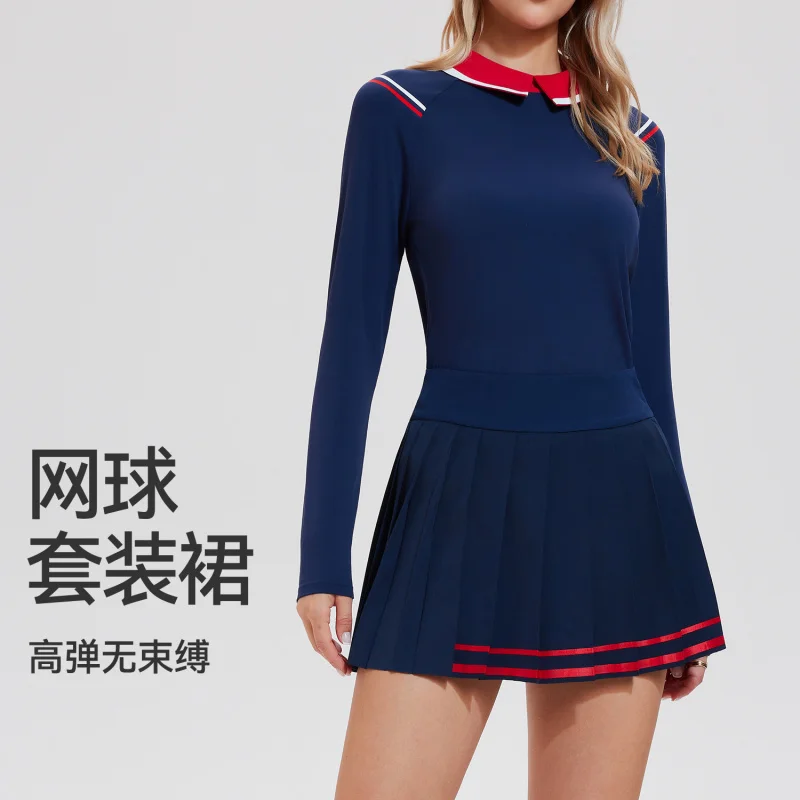 

Новый комплект спортивной юбки SharpStar с длинным рукавом, 2 предмета, высококачественный комплект для гольфа, быстросохнущий комплект для бадминтона для женщин