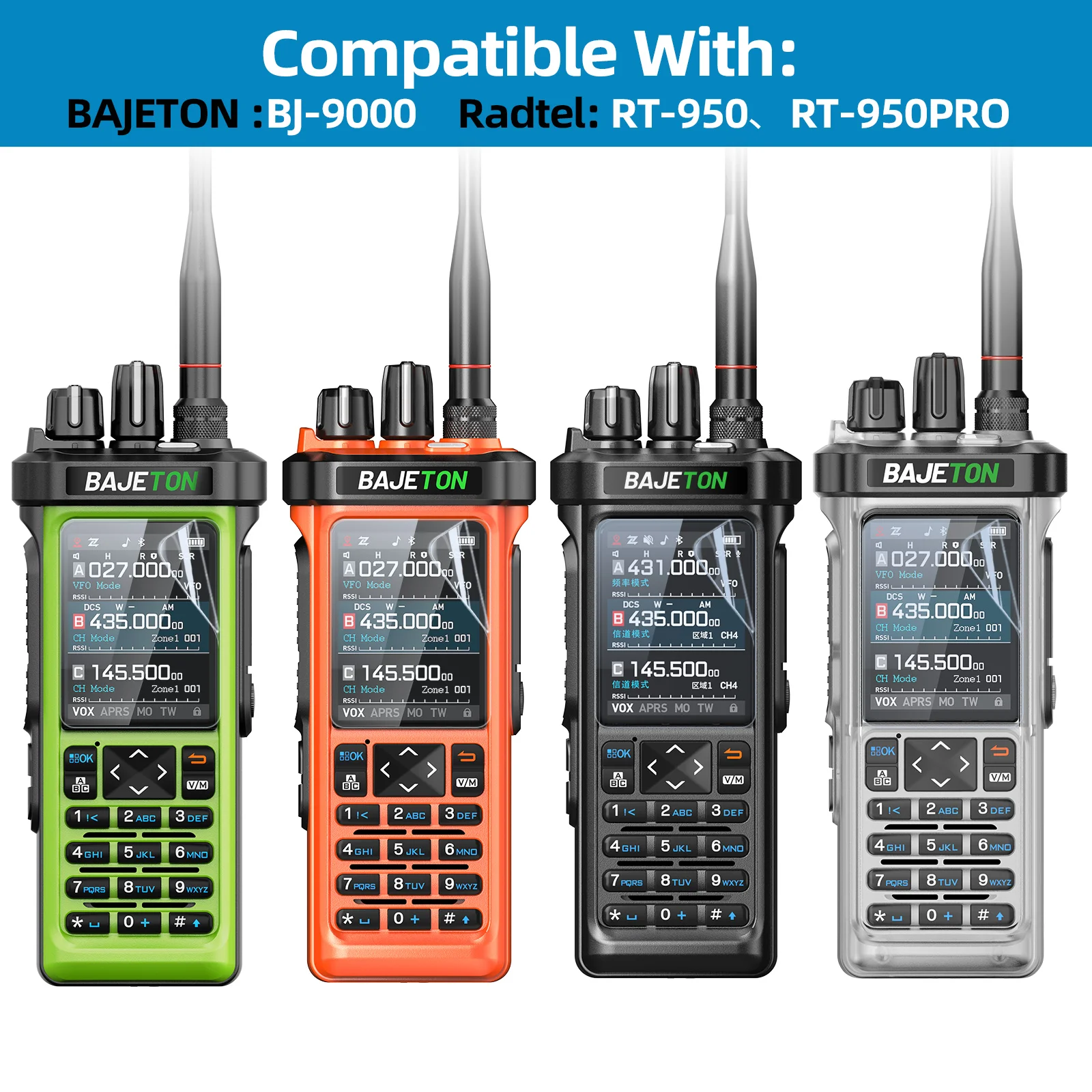 BAJETON Walkie Talkie Screen Protector Cover Protective Film Waterproof Compatible with BJ-9000 Radtel RT-950 PRO RT-950 Radio