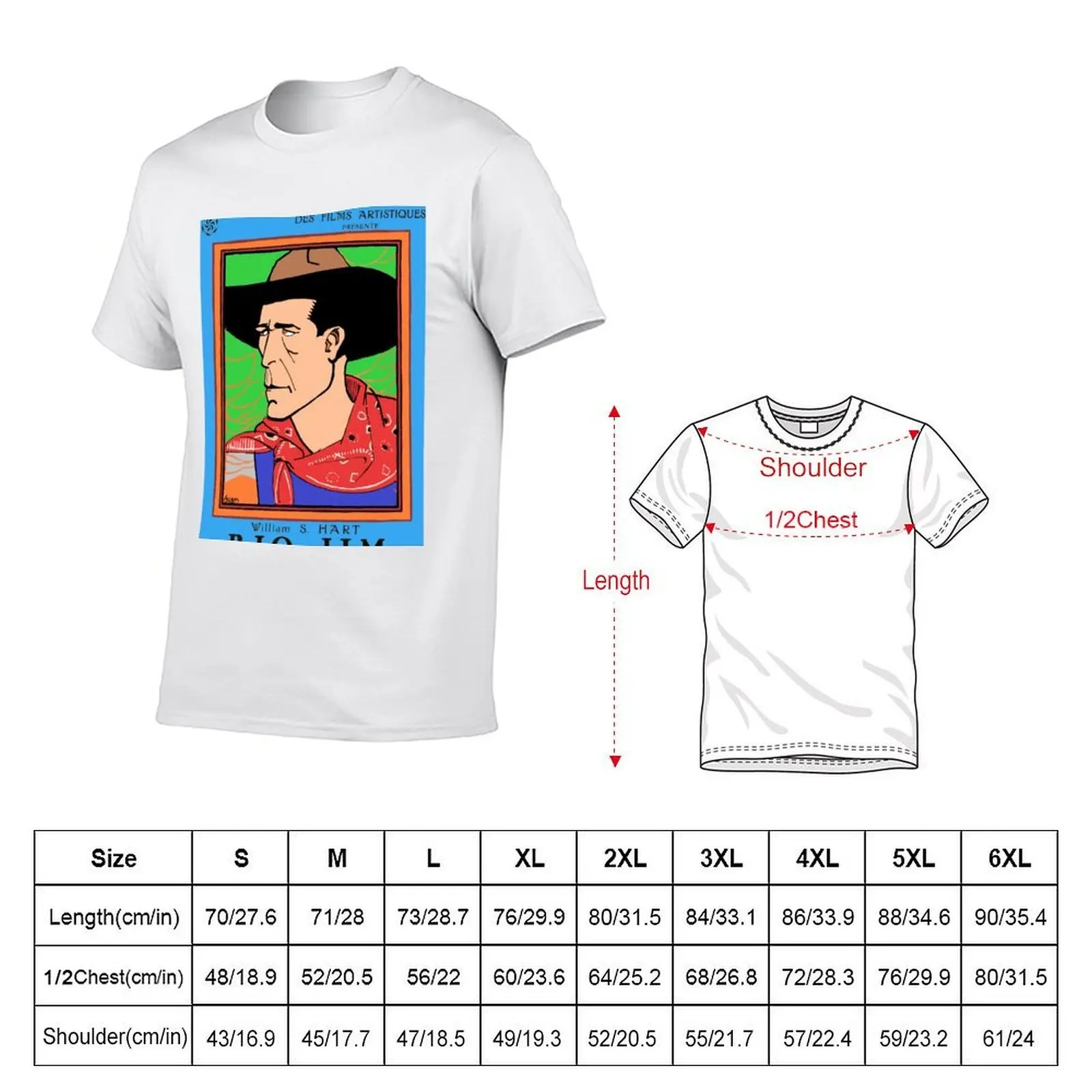 WILLIAM S. HART 1920's French movie poster art Newly colored T-Shirt cotton t shirt pack man t shirts cotton T-Shirt
