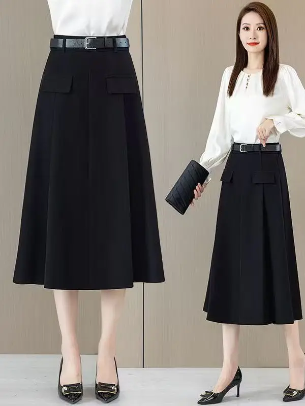

Lotte ey Pleated A-Line Skirt High Waist Slimming Spring Summer New Faion Korean Sle Women's Casual Skirts