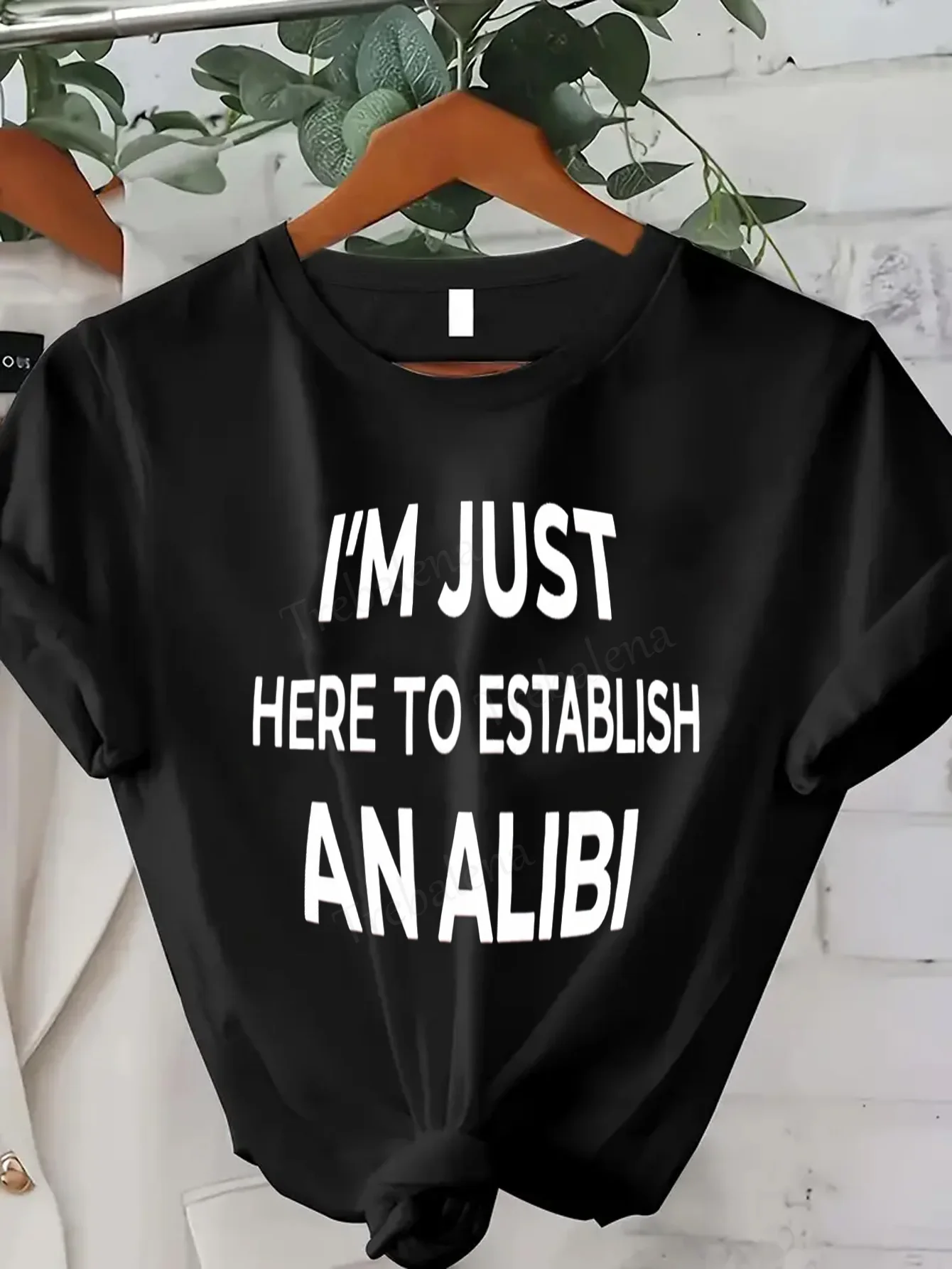 

Women T-shirt Funny Alibi Tee for Women - Casual Sexy Black T-Shirt with Bold Print