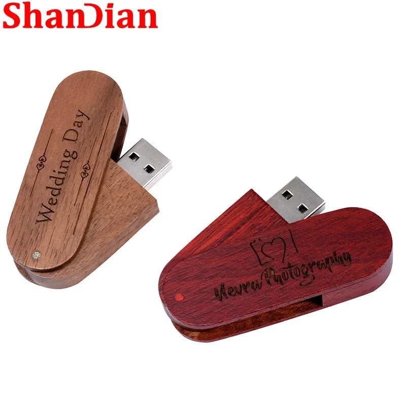 Free Custom Logo Wooden USB 2.0 Flash Drive Portable Photography Gift Pen Drive Real Capacity With Key Chain Memory Stick 64GB