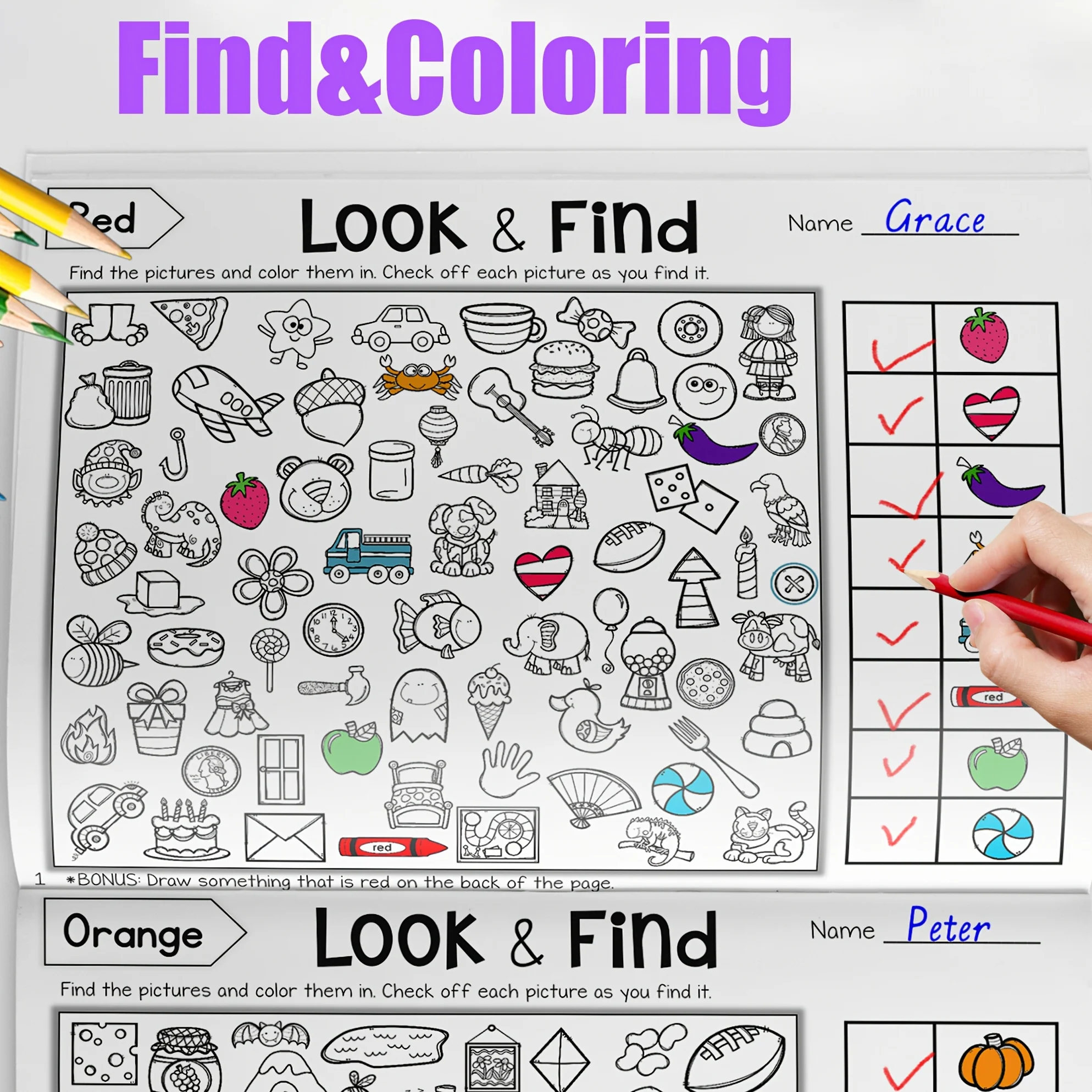32-Page Kids' Find the Item Coloring Book,Fun Focus & Attention Training Activity Workbook for Early Learning &Educational Games