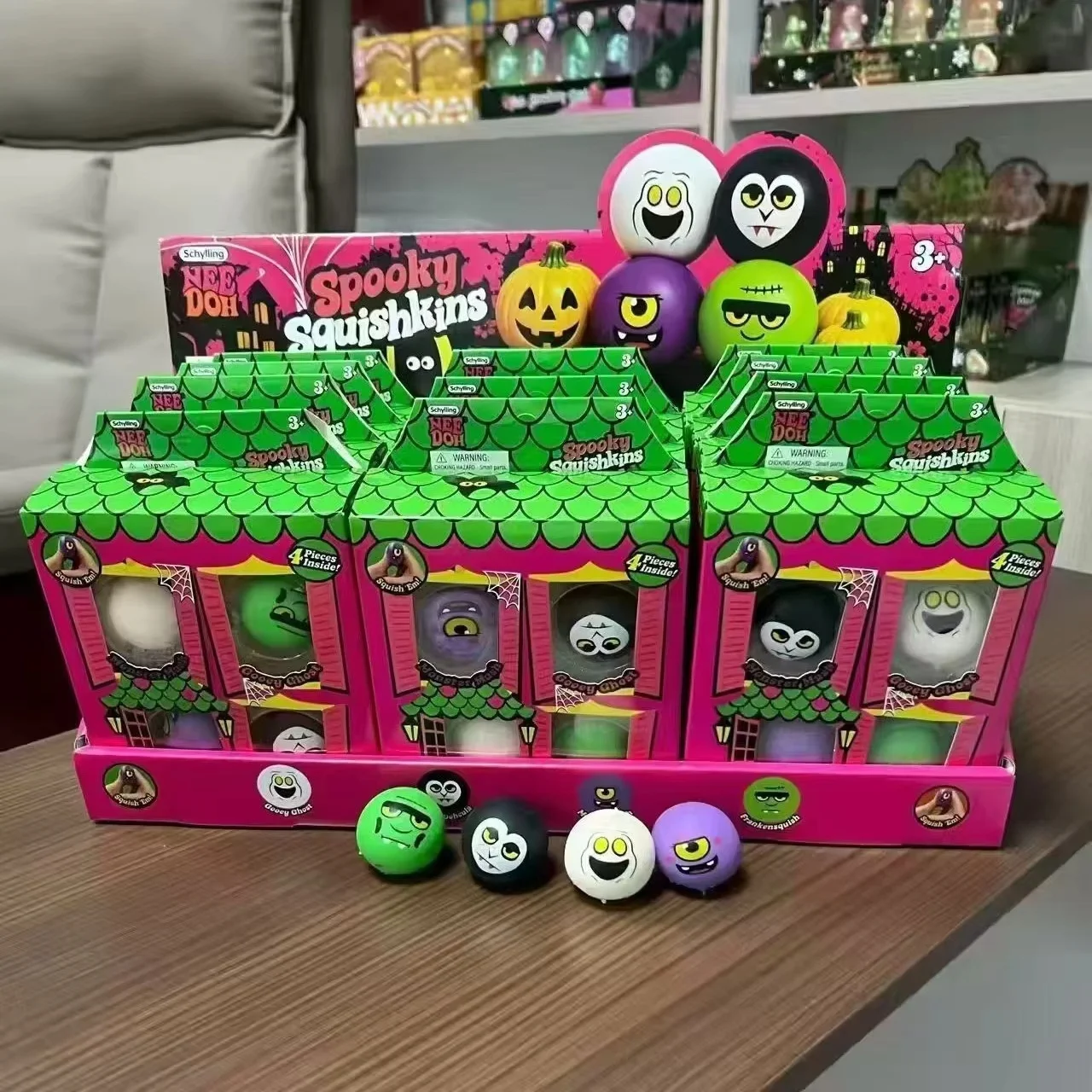 2026 New Needoh Spooky Squishkins Teenie Needoh Haunted House 4-Pack squeezable Balls Halloween Pack