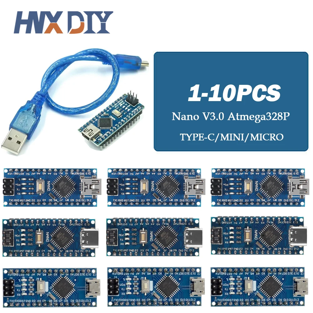 1-10pcs For Nano V3.0 Micro Controller Module ATmega328P Module Nano Board CH340 USB Cable Compatible with Arduino Nano V3.0