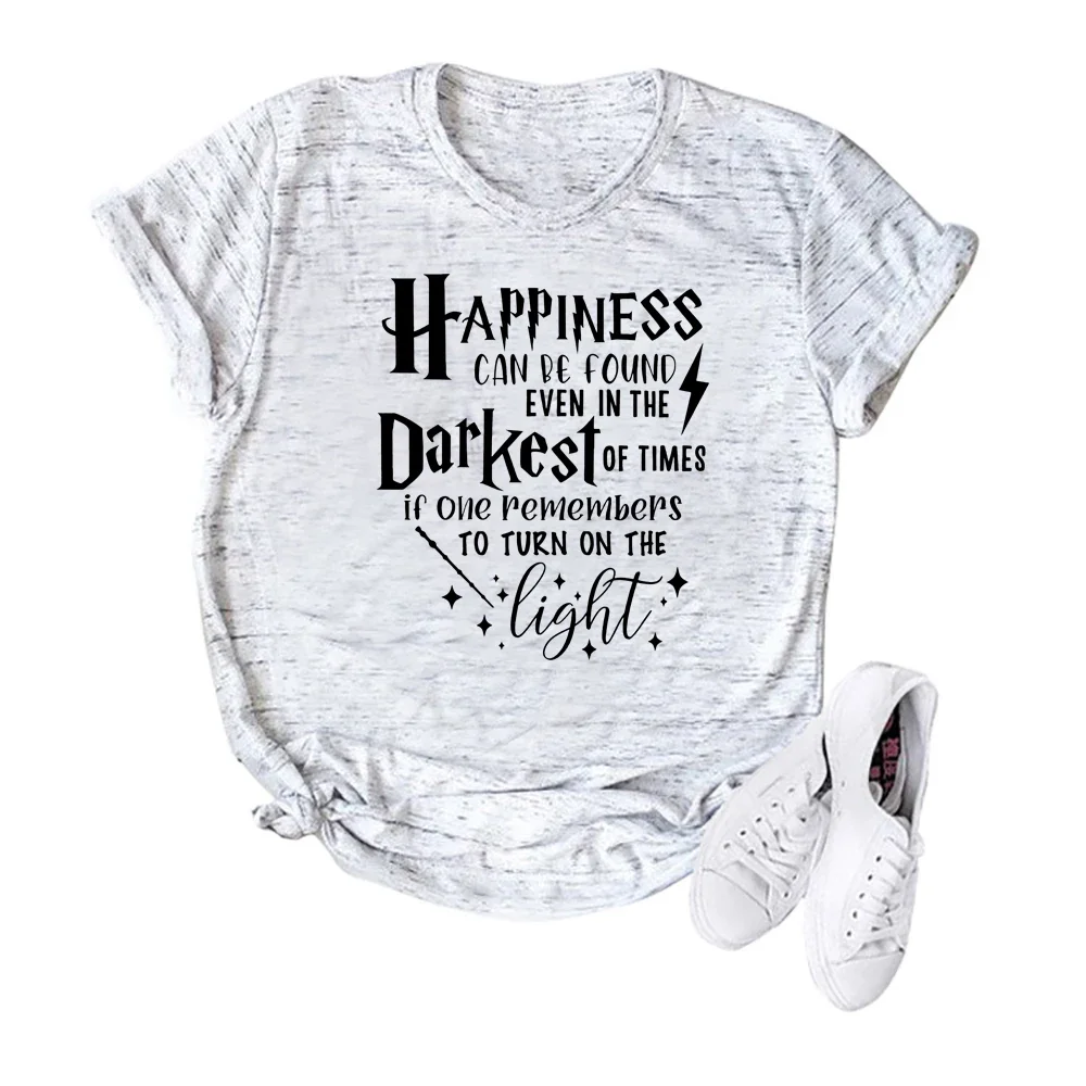 Happiness Can Be Found In The  Darkest of Times T-shirt Woman Inspired Shirt Dumbledore Quote Wizard Tee Magic School Tops