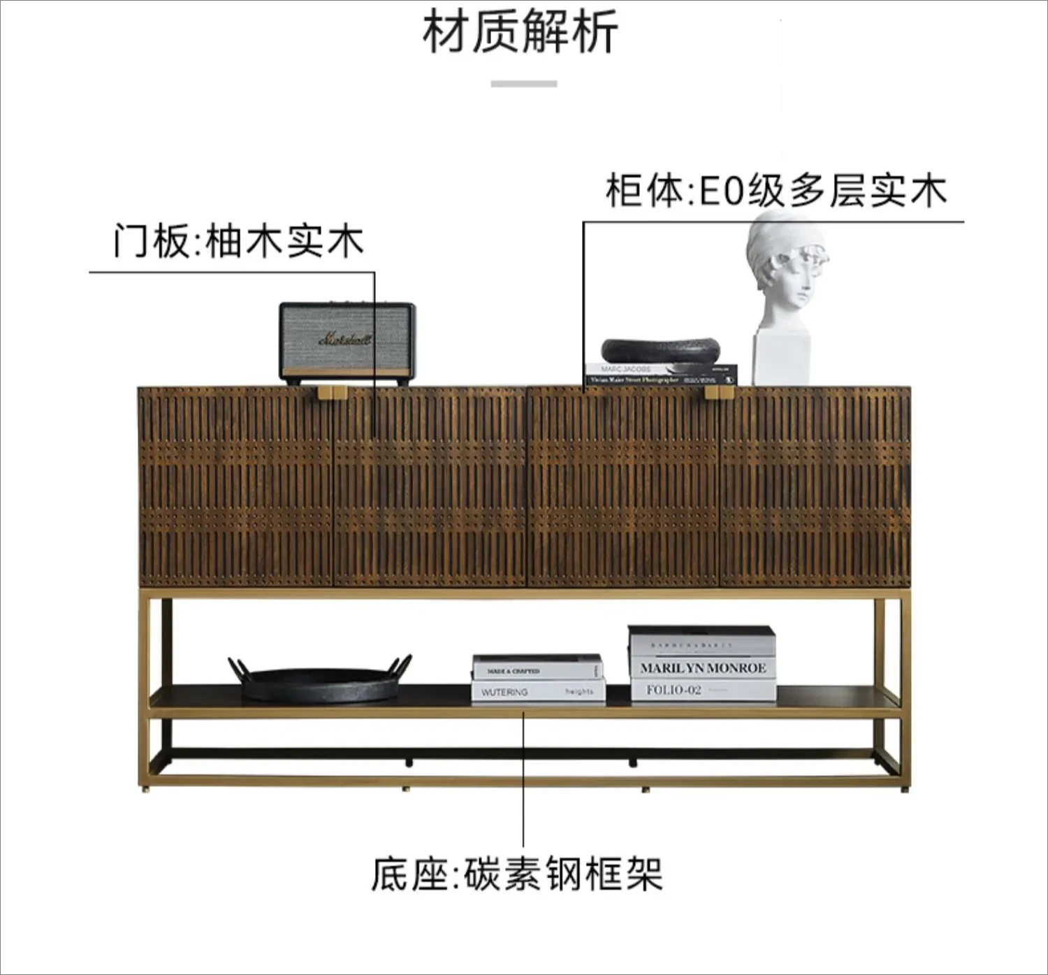 خزانة جانبية لتناول الطعام من الخشب الصلب بتصميم عتيق فاخر وخفيف الوزن وخزانة عتيقة متوسطة لغرفة المعيشة ومدخل الحائط وخزانة غرفة الطعام #5