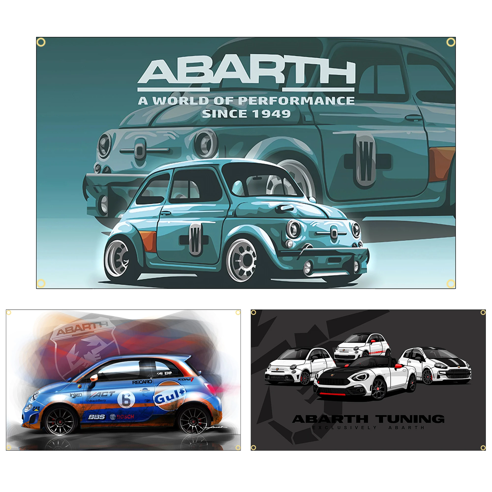 Abarths Car Flag Banner, Polyester Printed, Italian Car Poster, 60x90cm, 90x150cm, Decor for Auto Enthusiasts, Room Decor