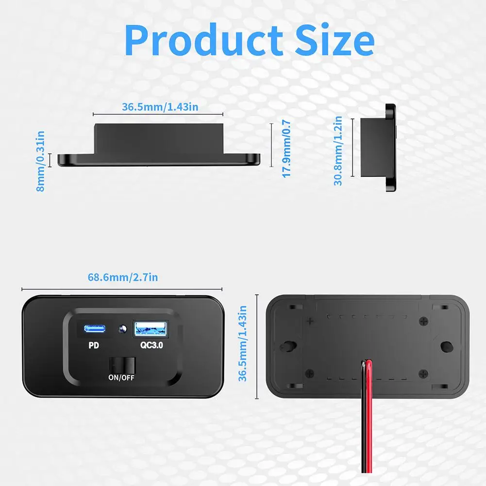 PD Type C Dual USB Ports Quick Charger 12-24V QC3.0 PD3.0 With Switch Fast Charging USB Power Panel For Motorcycle Car Truck ATV