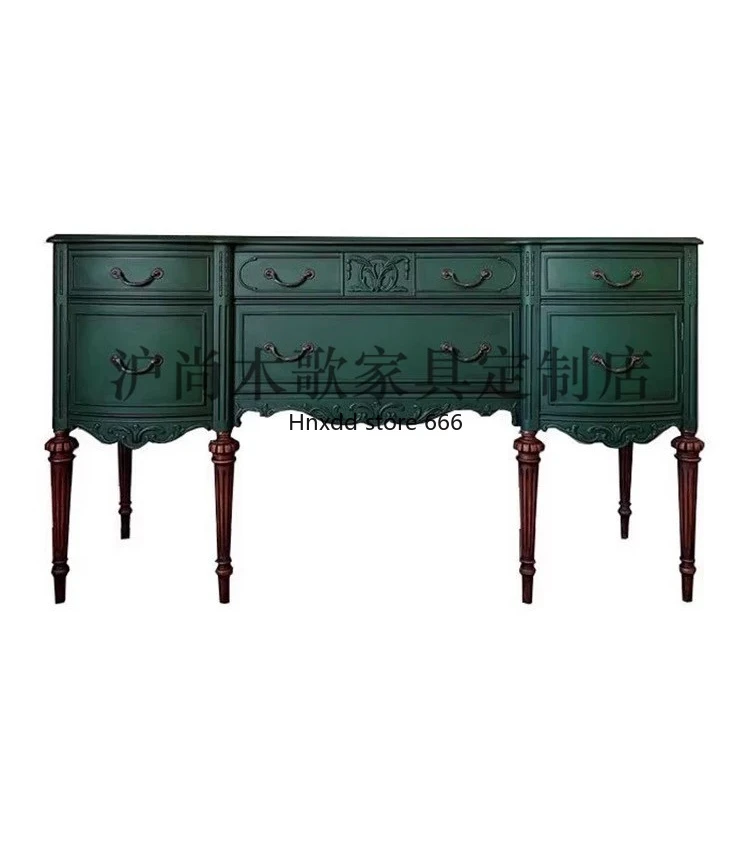 French retro entrance cabinet solid wood carving flower dining side cabinet