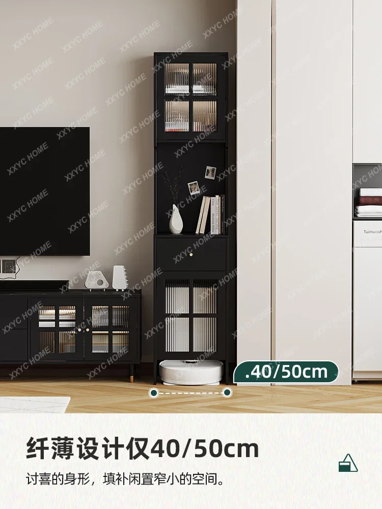 Living room sofa side cabinet narrow cabinet locker solid wood sweeping robot shelf bedside cabinet edge