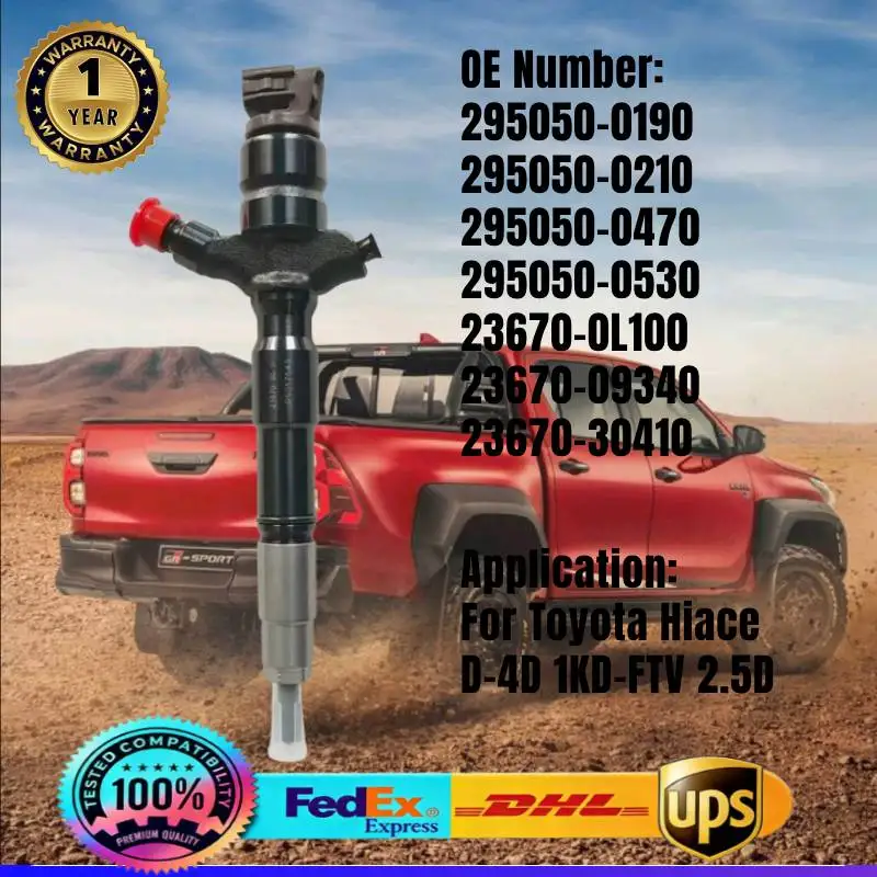 

Fuel Injector 295050-0190 23670-0L100 23670-09340 295050-0210 295050-0530 for Toyota Hiace Hulix 1KD-FTV D-4D Diesel Engine