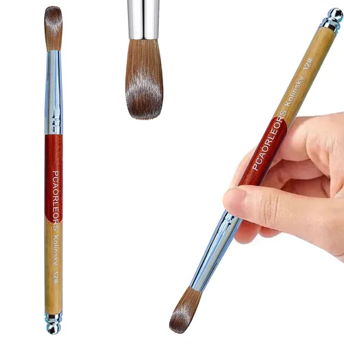 Imagen 1 del producto UsiDaer-cepillo de uñas acrílico Kolinsky, mango de madera y cristal de pelo Natural, herramienta de tallado con extremo de Metal para dibujo artístico de uñas