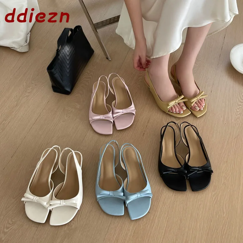 

Fashion Butterfly-Knot Women Sandals Low Heel Shoes Female Slides New In Summer Square Toe Party Ladies Heeled Shoes Sandals