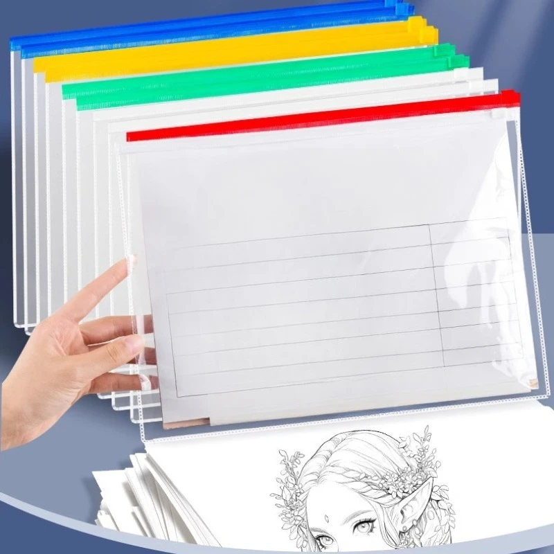 26 Random Colors A4 File Bag Zipper Edge Bag Transparent File Bag Zipper Bag Exam Stationery Bag Student Supplies