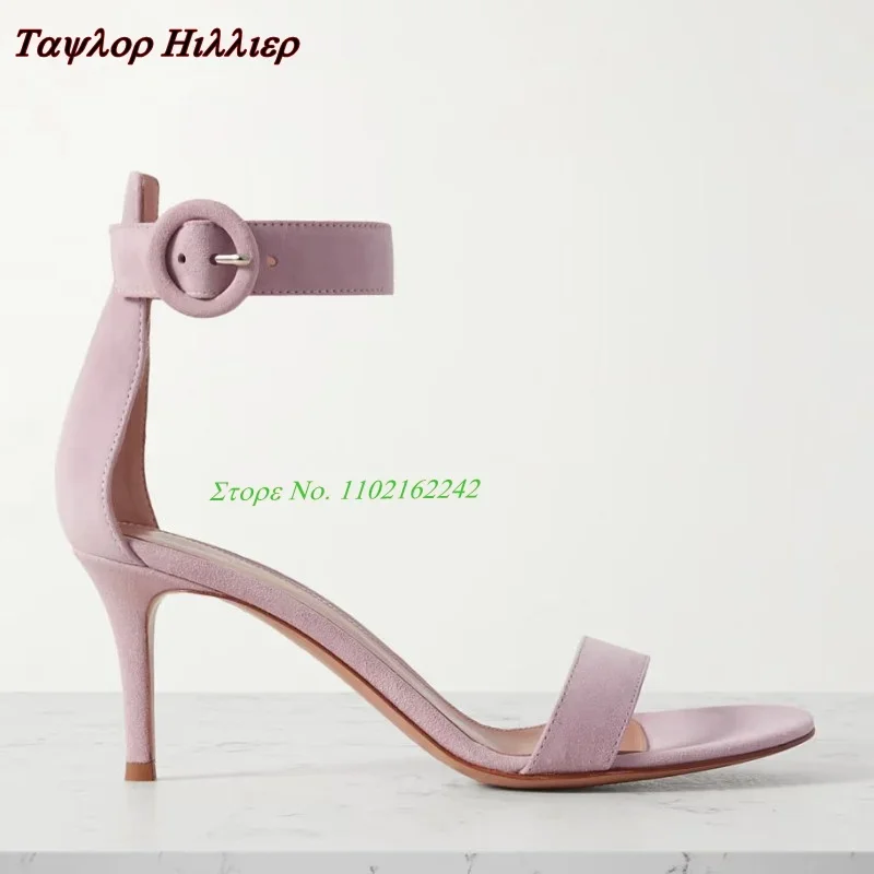 

2024 Summer New Open Toe High Heels Women'S Round Toe Thin Heel Buckle Strap Solid Color Dress Sandals Fashion Simple Office 46