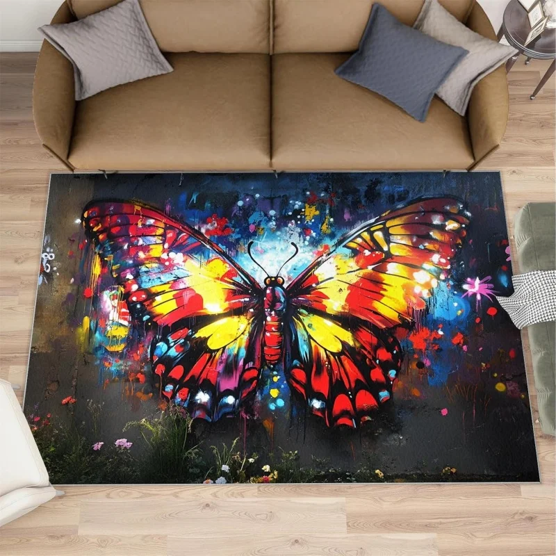 Colorful Rainbow Brick Wall Area Rug Vibrant Graffiti Street Art Print Carpet Non-Slip Indoor Floor Mat for Living Room Bedroom