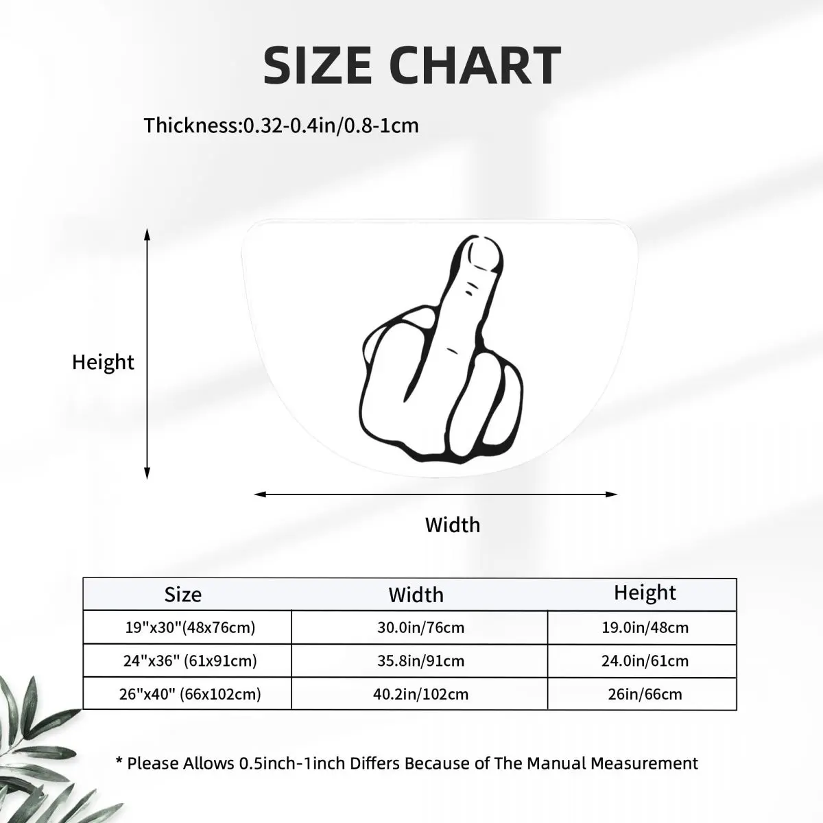 Hand Gesture Design Middle Finger Shows Middle Fingers Half Round Doormat Non Slip Bathroom Mat Absorbent Floor Carpet Garage