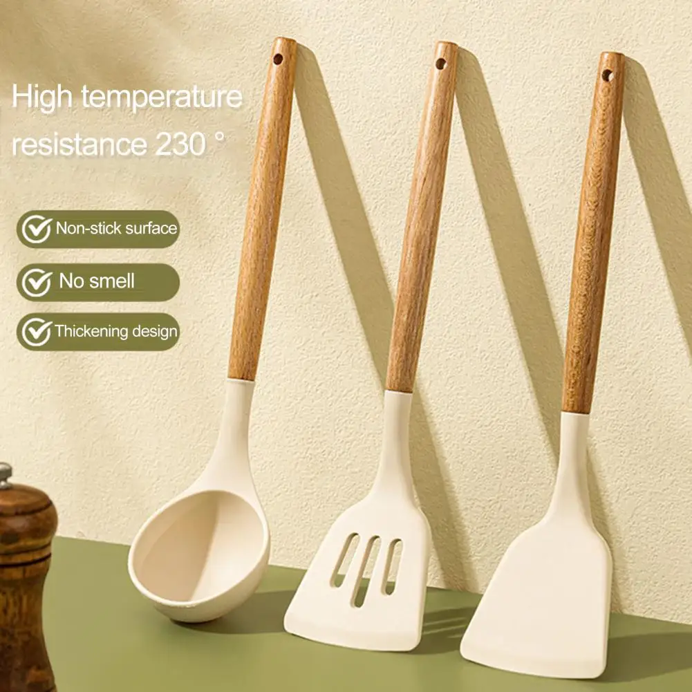 

Cooking Spatula Non-Stick Food Grade Cooking Utensil Wooden Handle with Hanging Hole Frying Spatula Soup Ladle Kitchen Gadget