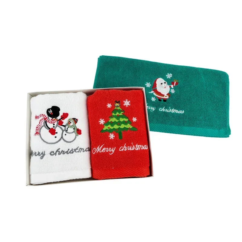 1Pc Set di asciugamani da bagno in pile di corallo assorbente in microfibra albero di natale ricamo di babbo natale asciugamani per il viso