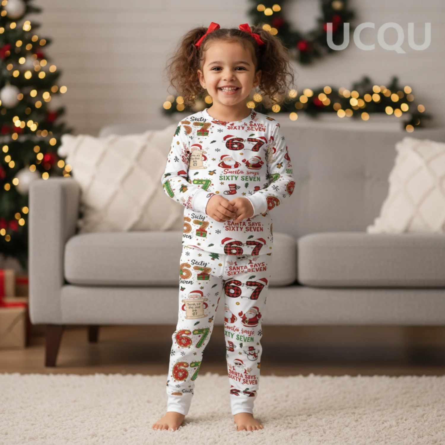 Six Seven Meme Christmas Pajama Set for aldult And Kids, 67 Hands Christmas Sleepwear, Funny Holiday Pajama Set