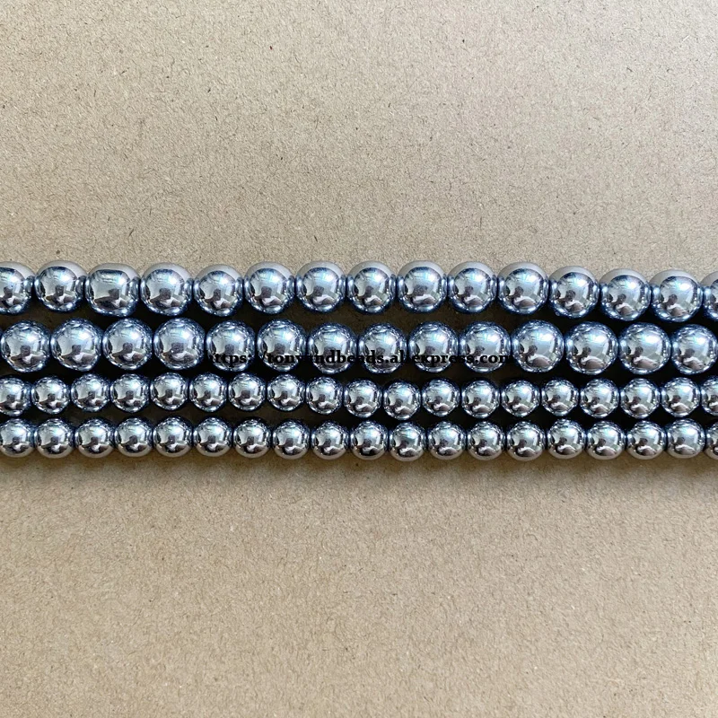 Natural Stone Dull Silver Plated Hematite Round Loose Beads 4 6 8 10 MM 15\