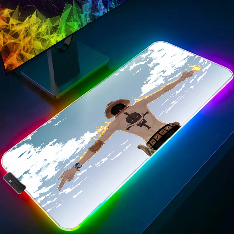 

RGB LED Mouse Pad Laptop Keyboard Pad Non-Slip Anime Tablet Pad PC Accessories Mousepad Gaming One Piece Portgas·D· Ace Desk Mat