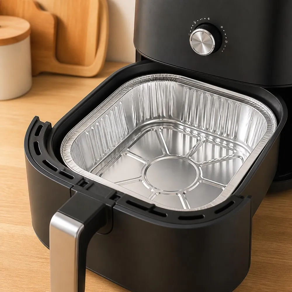 Square Aluminum Foil Air Fryer Pans Disposable Baking Trays Oilproof Food Containers Oven Roasting Kitchen Cooking Accessories