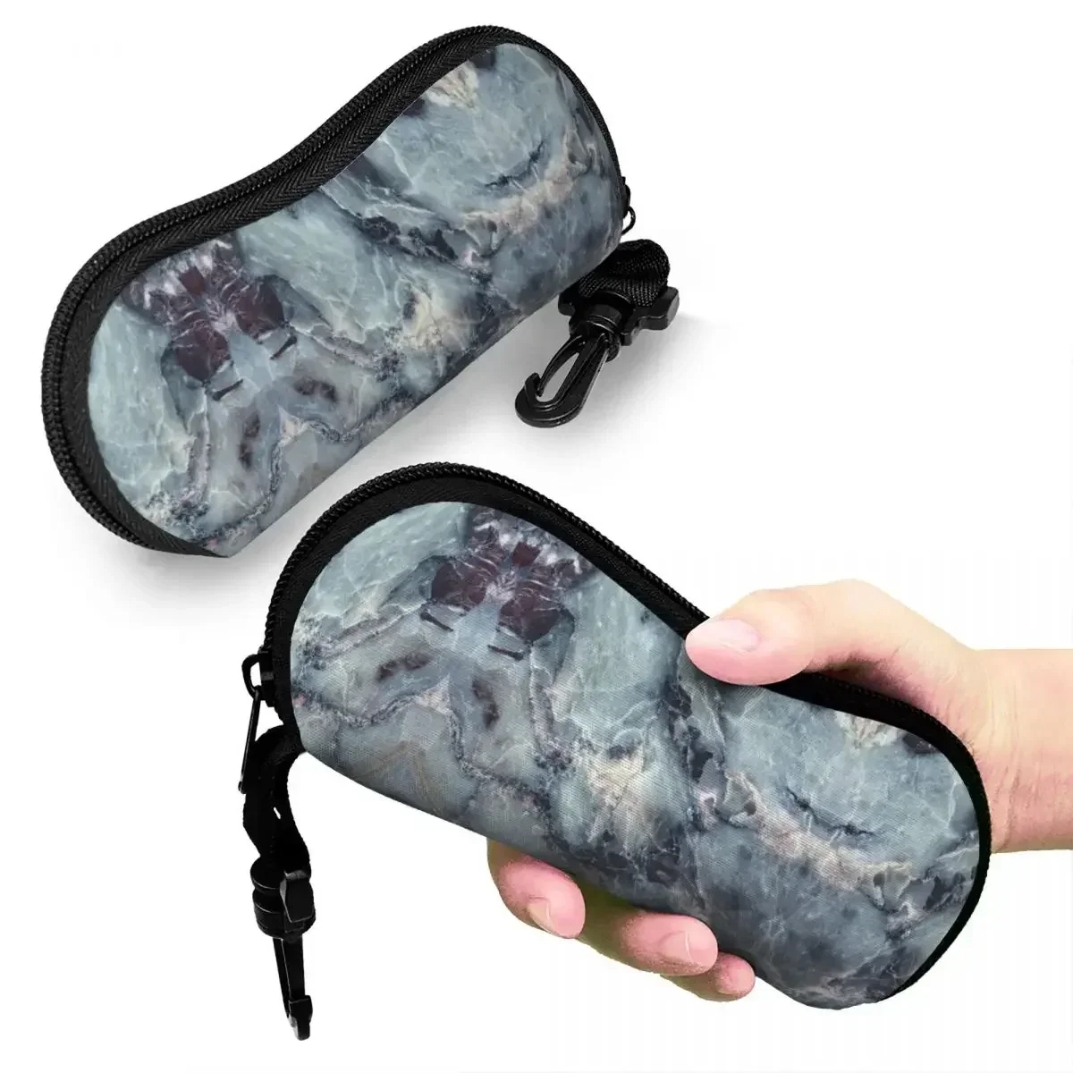

Gray Turquoise And Black Marble Art Case Neoprene Zipper Shell Eyeglass Case Custom Protective Box For Glasses