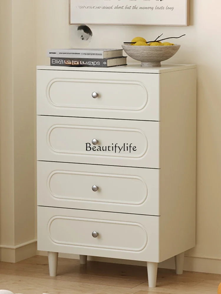 Cream wind solid wood eight-bucket cabinet Modern simple drawer integrated storage chest against the wall