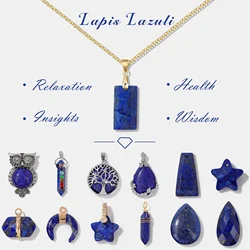 5PCS Natural Lapis Lazuli Gem Pendant Healing Power Stone Connector Charms For Wisdom Health Prosperity Jewelry Necklace DIY