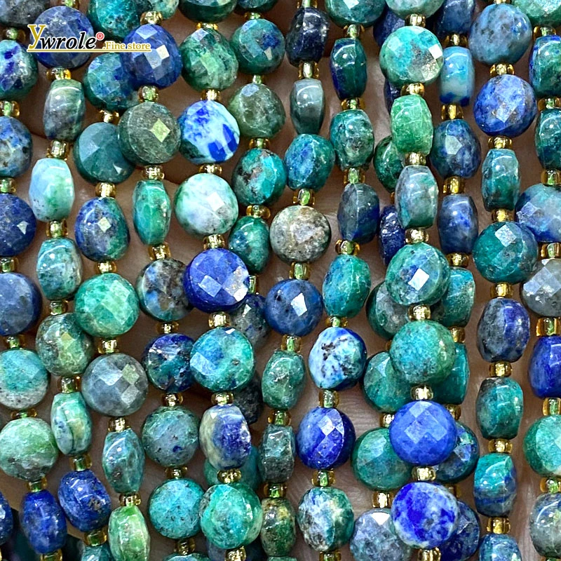 Natural Gem Stone Faceted Disc 6mm Chrysocolla Loose Spacer Beads for Jewelry Making Diy Bracelets Charms Accessories 15‘’