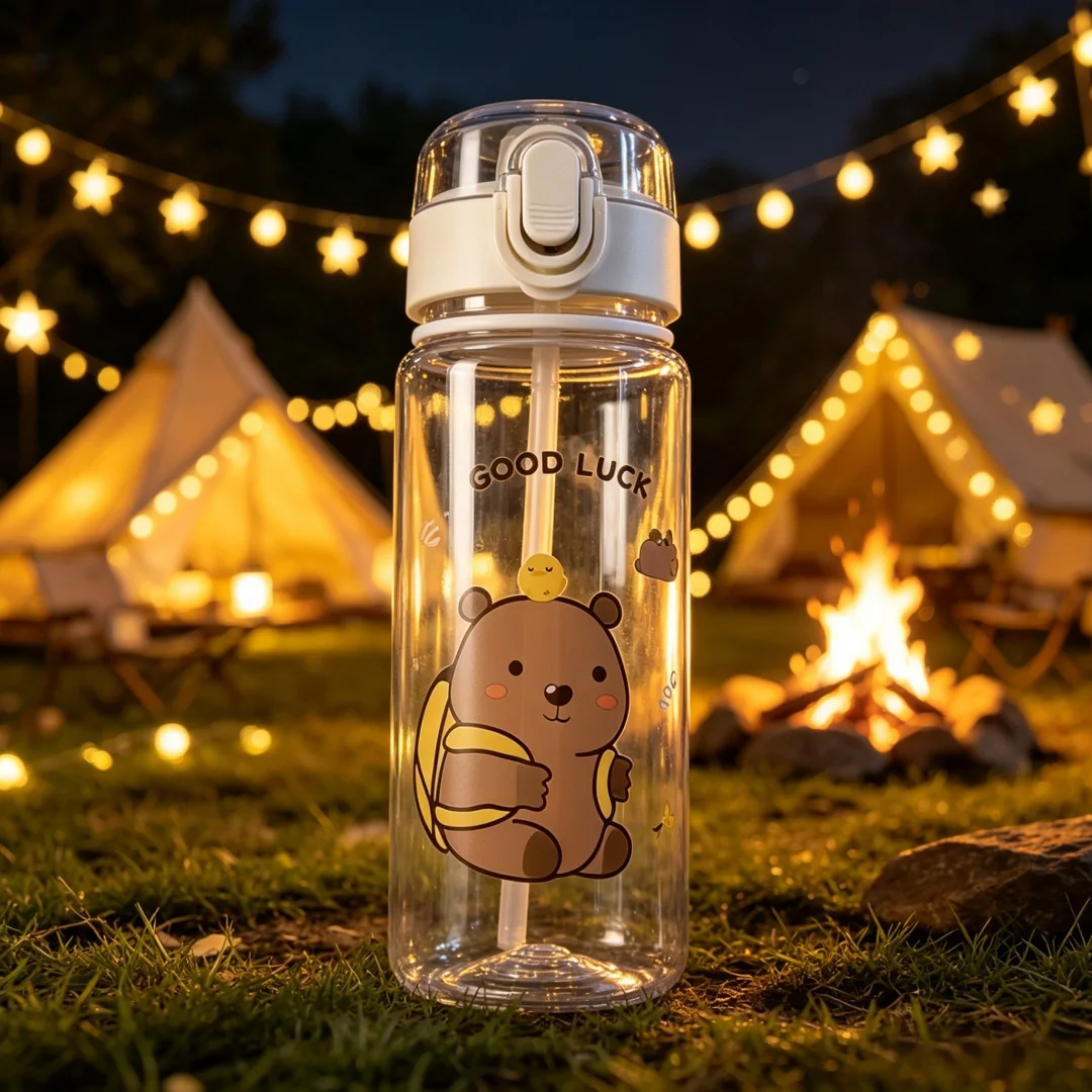 Cartoon Capybara Pattern Transparent Water Cup, BPA-Free Leak-Proof Kids Water Bottle,Mini Portable Home Use, Small Practical