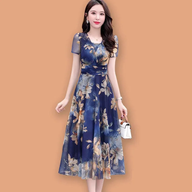 New Style 150Kg Fat MM Summer Wide Too Dress Foreign Style New Thin Floral Skirt Belly Cover Slim Fashion Relaxation Skirt