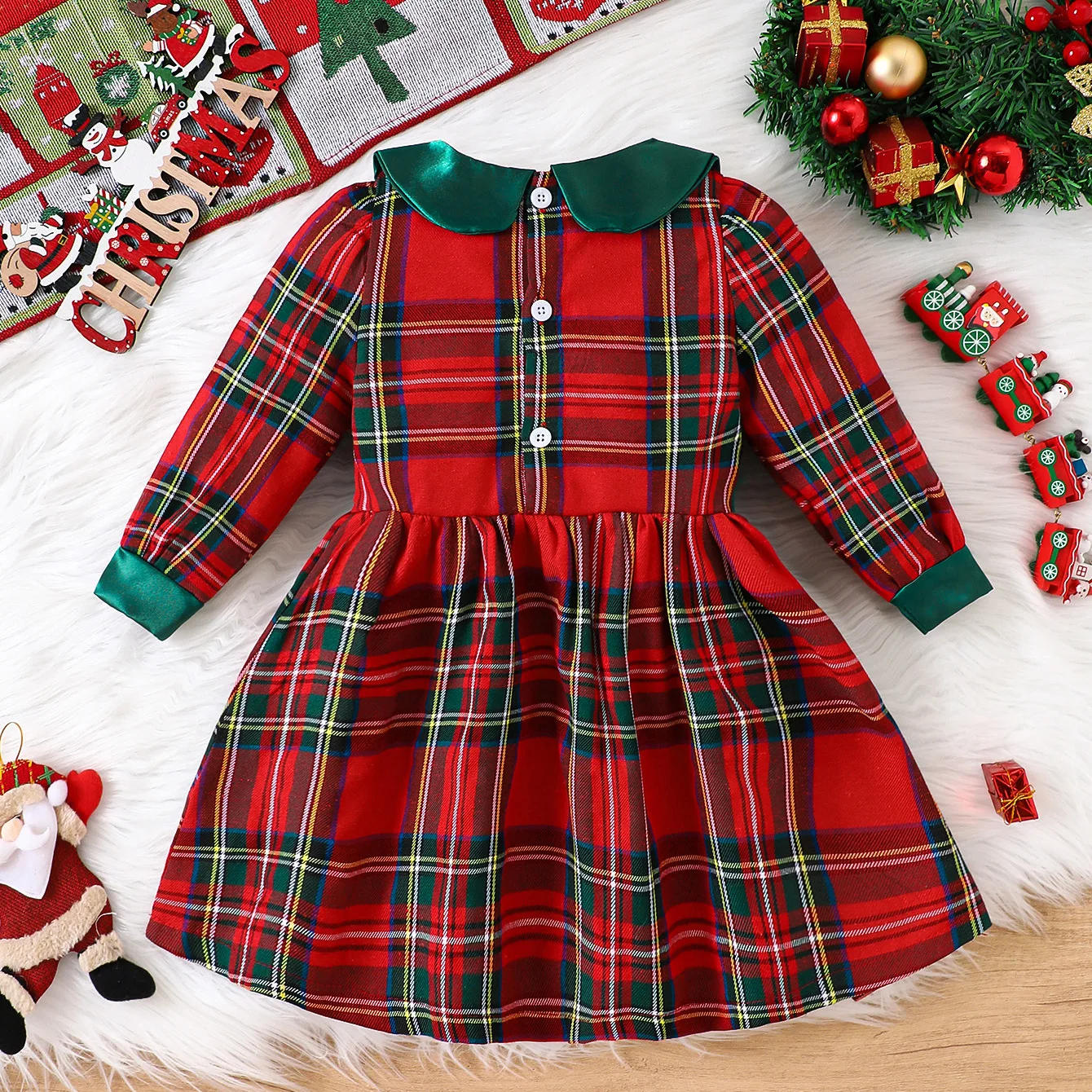 Infant Dress Gown Xmas Baby Girl Dress Red And Green Plaid Girls Party Dresses Christmas Costumes Long Sleeve Birthday Dress