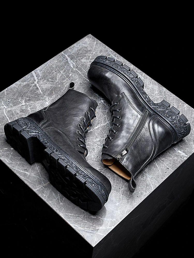 Trendy Men's British Vintage Carved Bottom Riding Boots Cool Man Genuine Leather Top Layer Cowhide Winter Work Shoes image 6