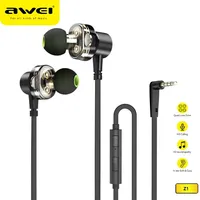 Awei Z1 Dual Driver Wired Earphones Stero Bass Sound Headphones Sports Headset With Microphone 3.5mm Jack Earbuds For Phones Mp3