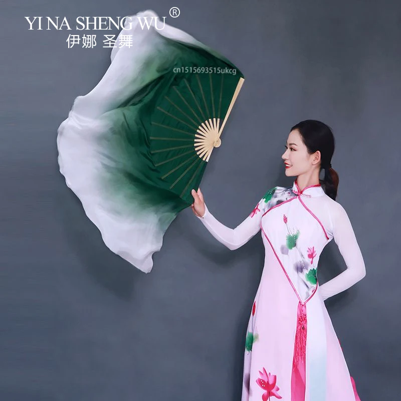 1個 グラデーションカラー ショートベリーダンスファン 31cm 竹製 折りたたみ扇子 レーヨンシルク ヤンコダンス 練習用小道具 扇子 手染め 大人 子供