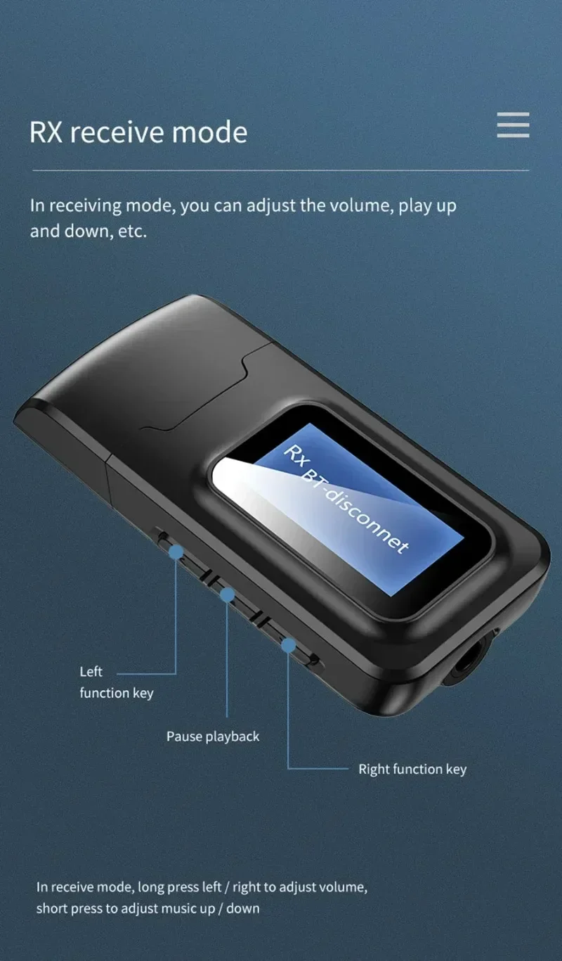 Bluetooth 5.0 Audio Transmitter Receiver LCD Display 3.5MM AUX RCA Stereo Wireless Adapter USB Dongle For PC TV Car Headphones