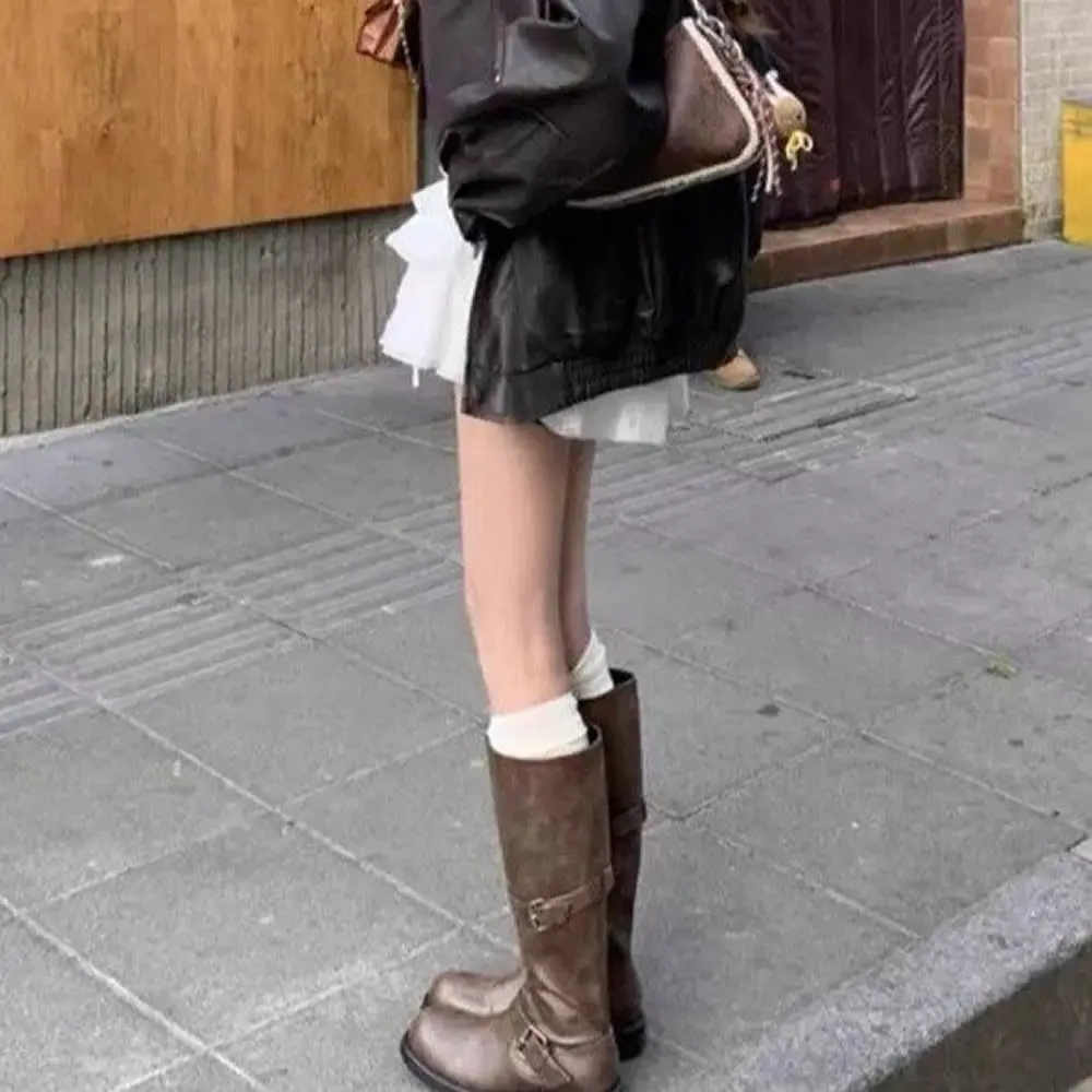 

Designer Long Women's Boots Flats Knee High Buckle Shoes 2025 Fashion Winter Chelsea Boots New Trend Walking Leather Mujer Botas