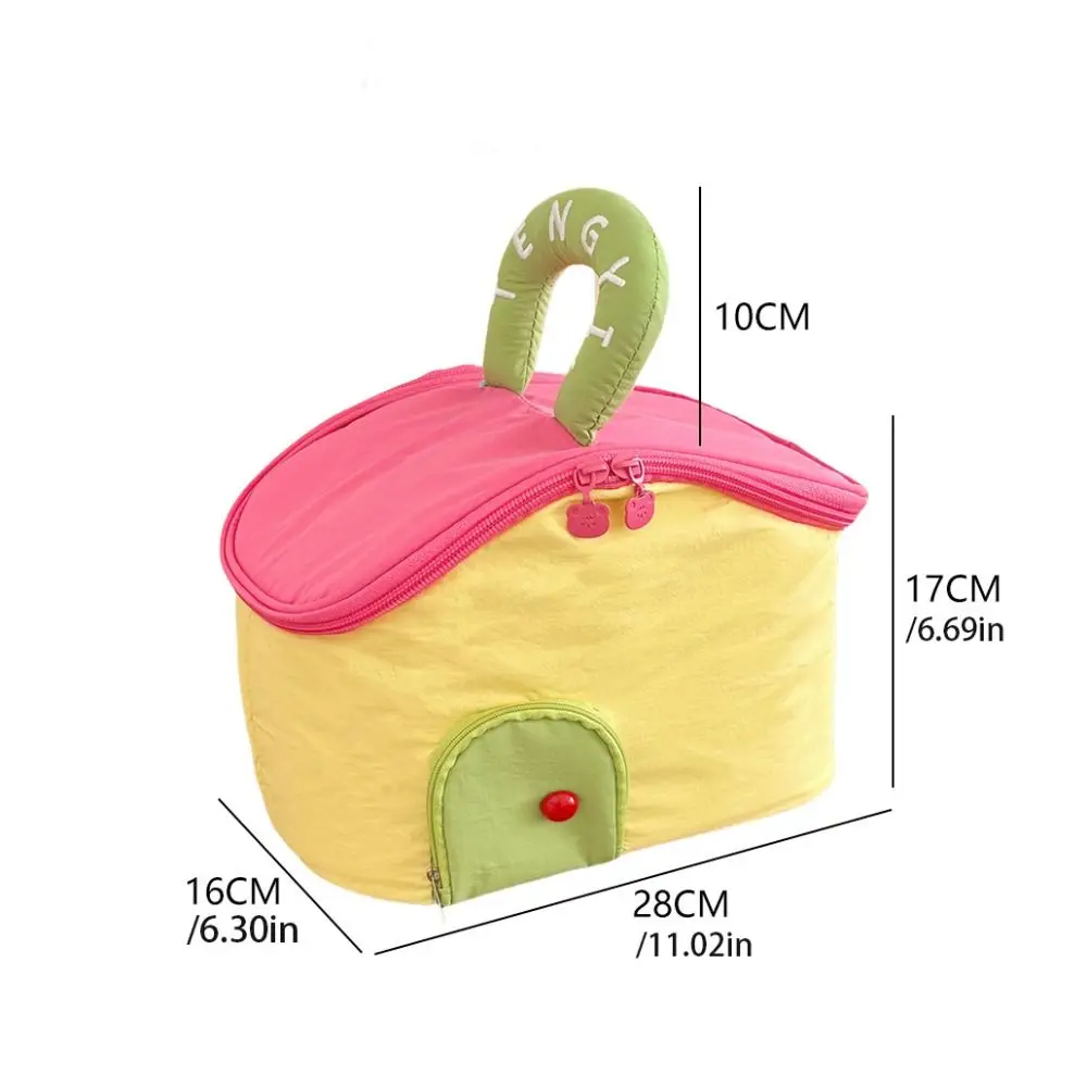 Waterproof Handheld Makeup Bag Nylon Cartoon House Shape Cosmetic Bag Multifunctional Clutch Bag Skincare Storage Bag Outdoor