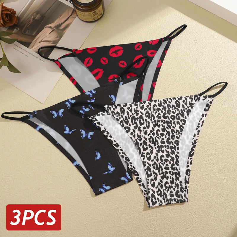 3 pz/set mutandine leopardate da donna slip di seta senza cuciture Sexy farfalle a vita bassa modello di stampa intimo Lingerie femminile XS-XL