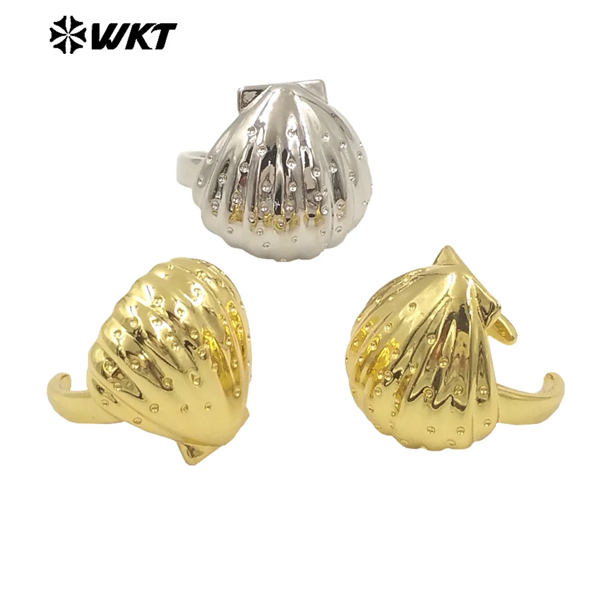 WT-R553 New Amazing 18K Gold And Platinium Electroplated Scallop Trumpet Brass Metal Women Ring In Open Size