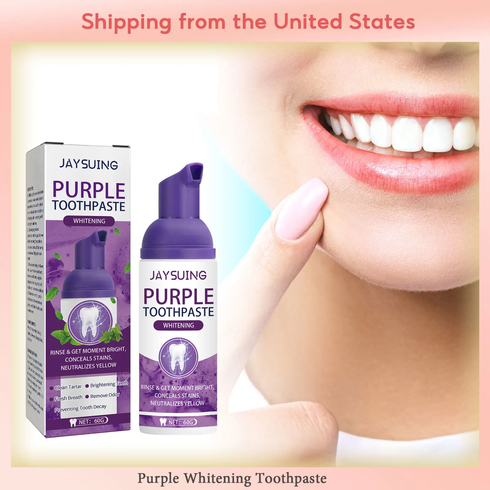 Purple Whitening Toothpaste Colour Corrector Teeth Cleaning Stain Dental Plaque Neutralizes Yellow Tones Fresh Breath Easy Smile