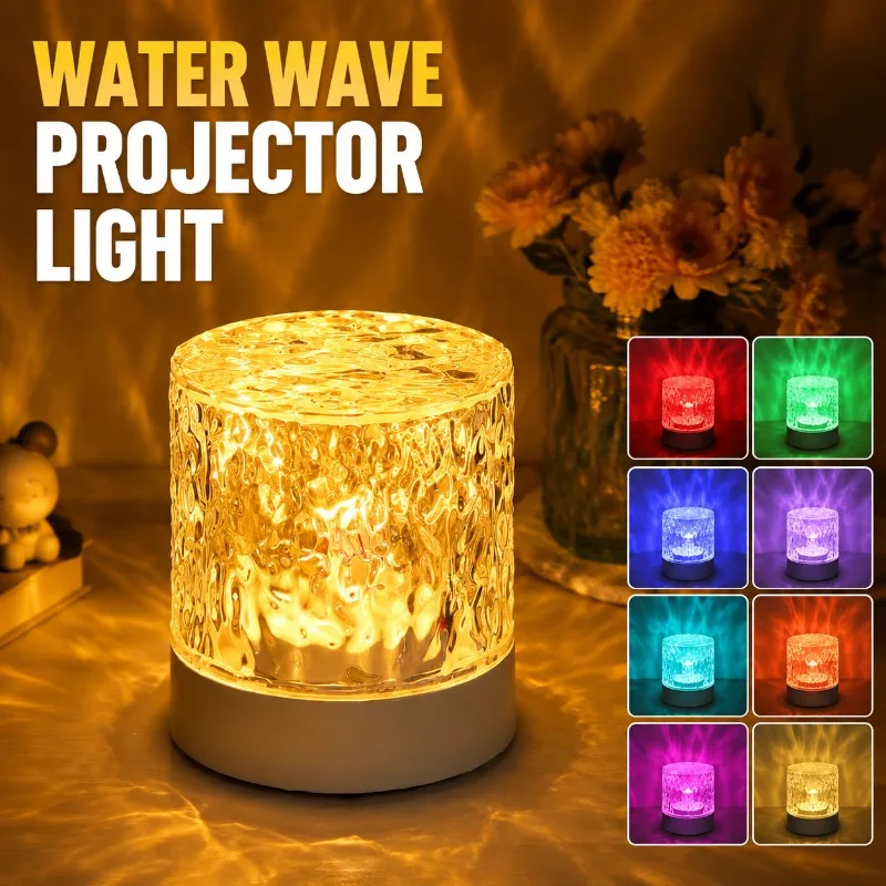 Water‑Ripple Projection‑Lamp Dynamic‑Water‑Wave‑Ambience‑Fixture Bedroom‑Bedside Flame‑Toned Romantic‑Glow‑Ornament USB‑Powered
